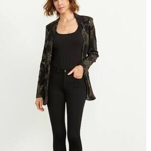 JOSEPH RIBKOFF Black Gold Printed Blazer Style 204418 Size US 10 $250